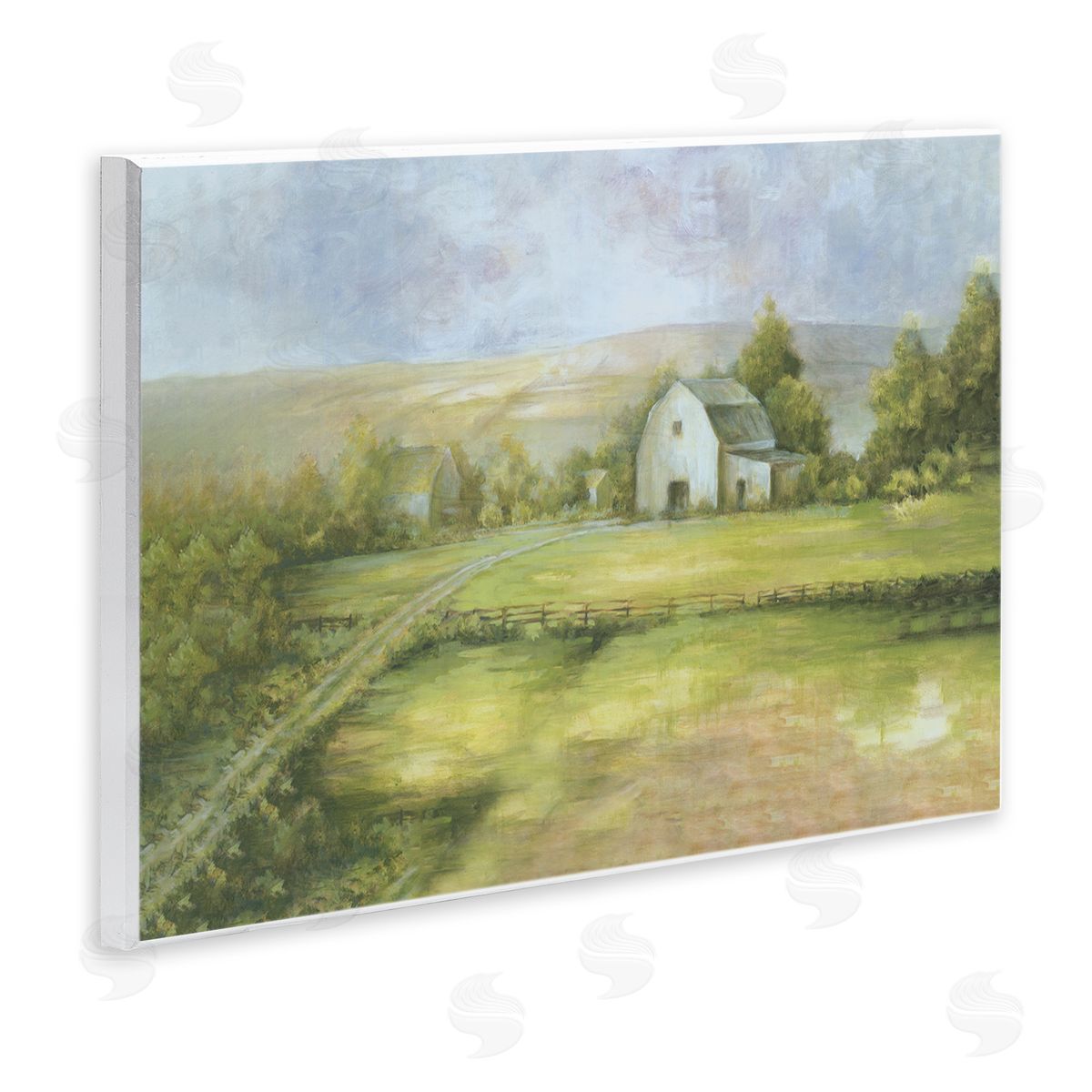 White Ladder Distant White Barn Vast Rural Farmland Fields Wall Plaque Art Print