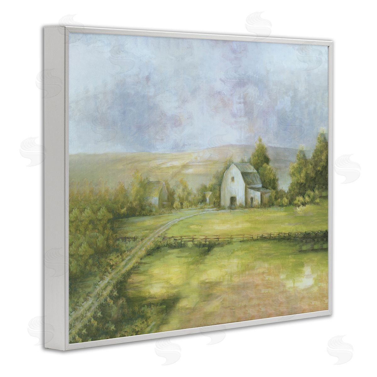White Ladder Distant White Barn Vast Rural Farmland Fields White Framed Giclee Wall Art Print