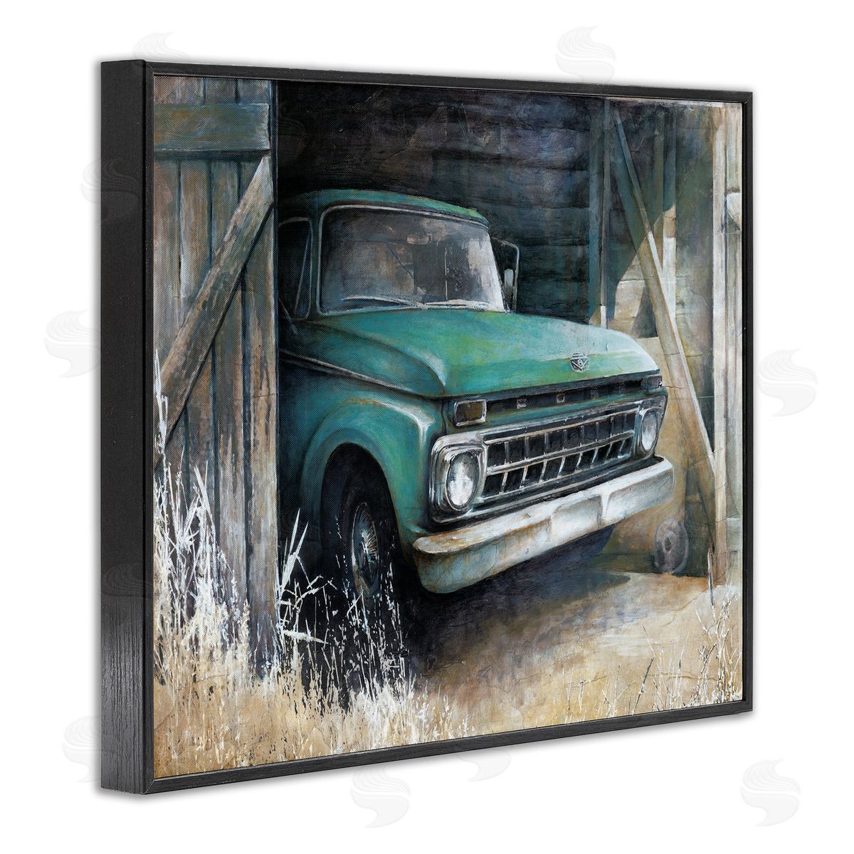 White Ladder Weathered Country Barn Vintage Green Pickup Truck  Black Framed Giclee Wall Art Print