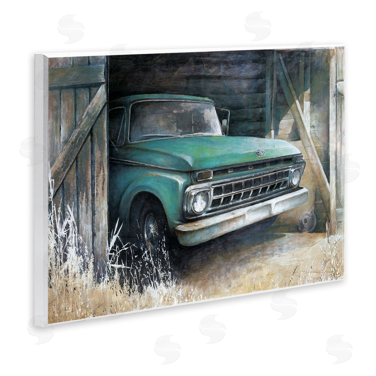 White Ladder Weathered Country Barn Vintage Green Pickup Truck  Wall Plaque Art Print