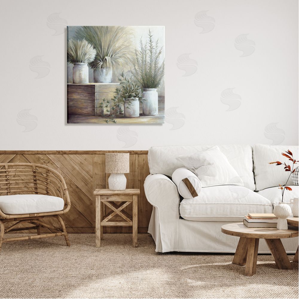 White Ladder Mixed Potted House Plants Indoor Garden Still Life Canvas Wall Art in Room