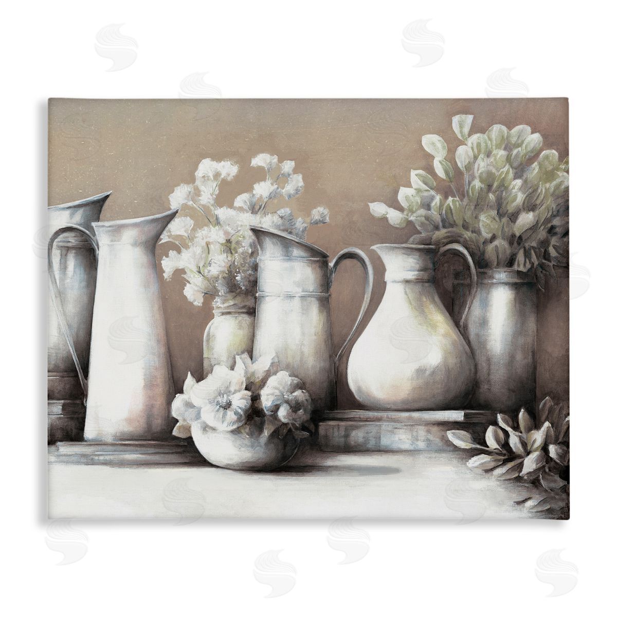 White Ladder Classic Flower Arrangement Country Water Jug Painting Stretched Canvas Wall Art Print