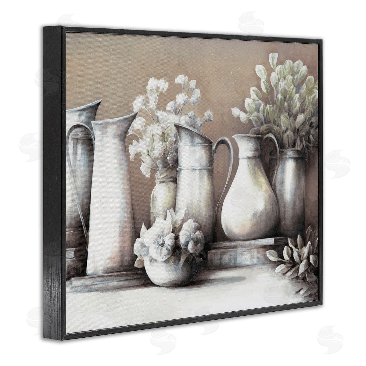 White Ladder Classic Flower Arrangement Country Water Jug Painting Black Framed Giclee Wall Art Print