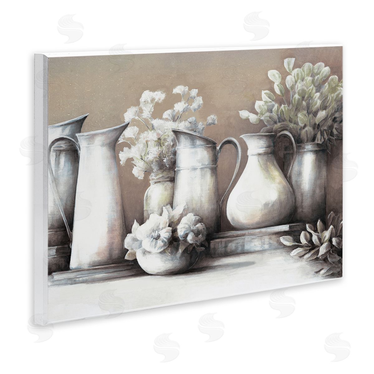 White Ladder Classic Flower Arrangement Country Water Jug Painting Wall Plaque Art Print