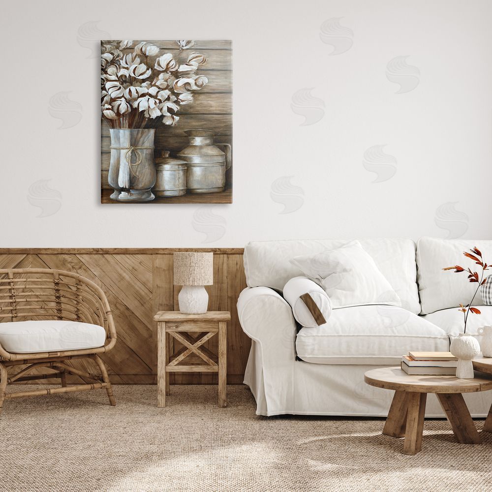 White Ladder Traditional Flower Bouquet Rustic Country Cans Canvas Wall Art Print in Room