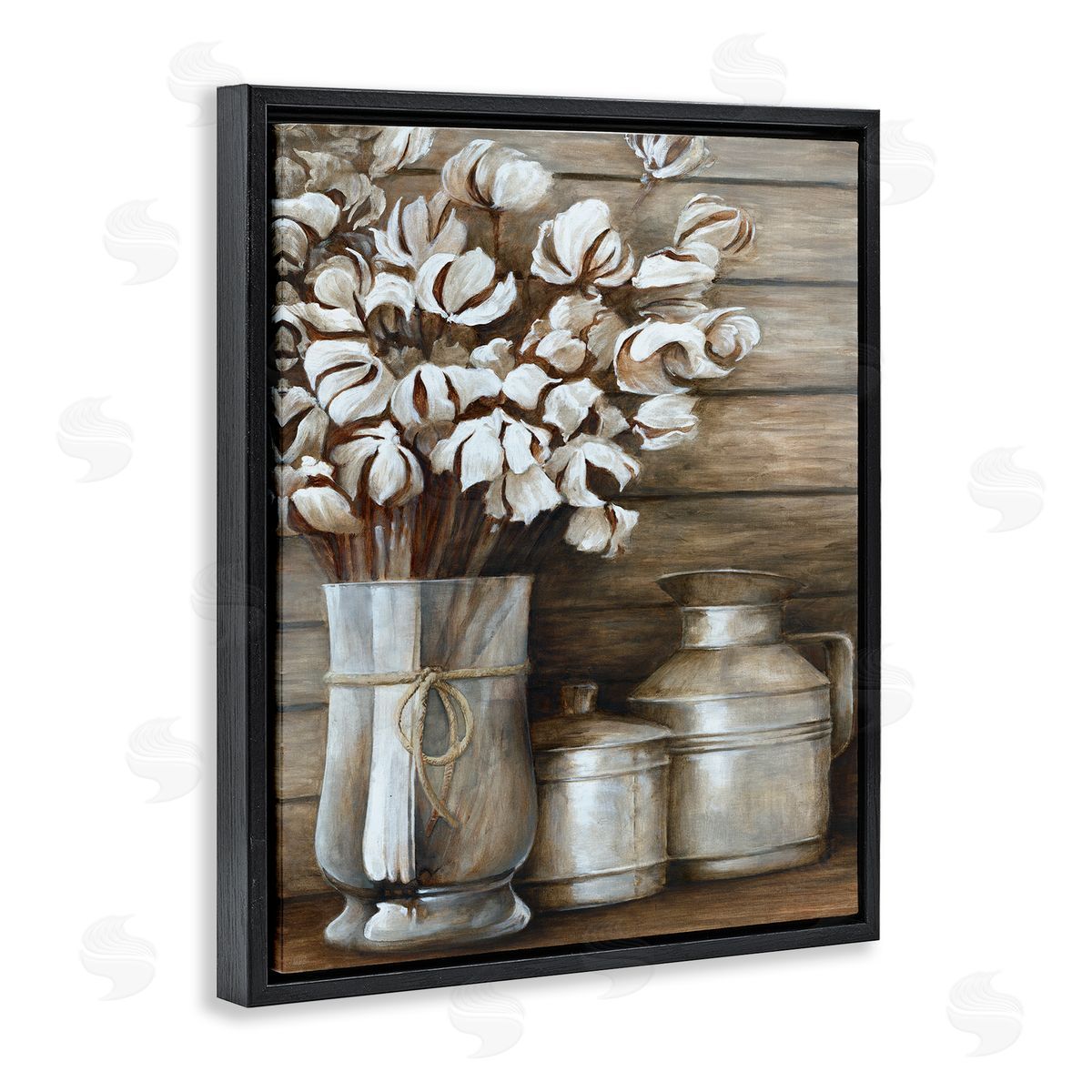 White Ladder Traditional Flower Bouquet Rustic Country Cans Black Floating Frame Canvas Wall Art Print