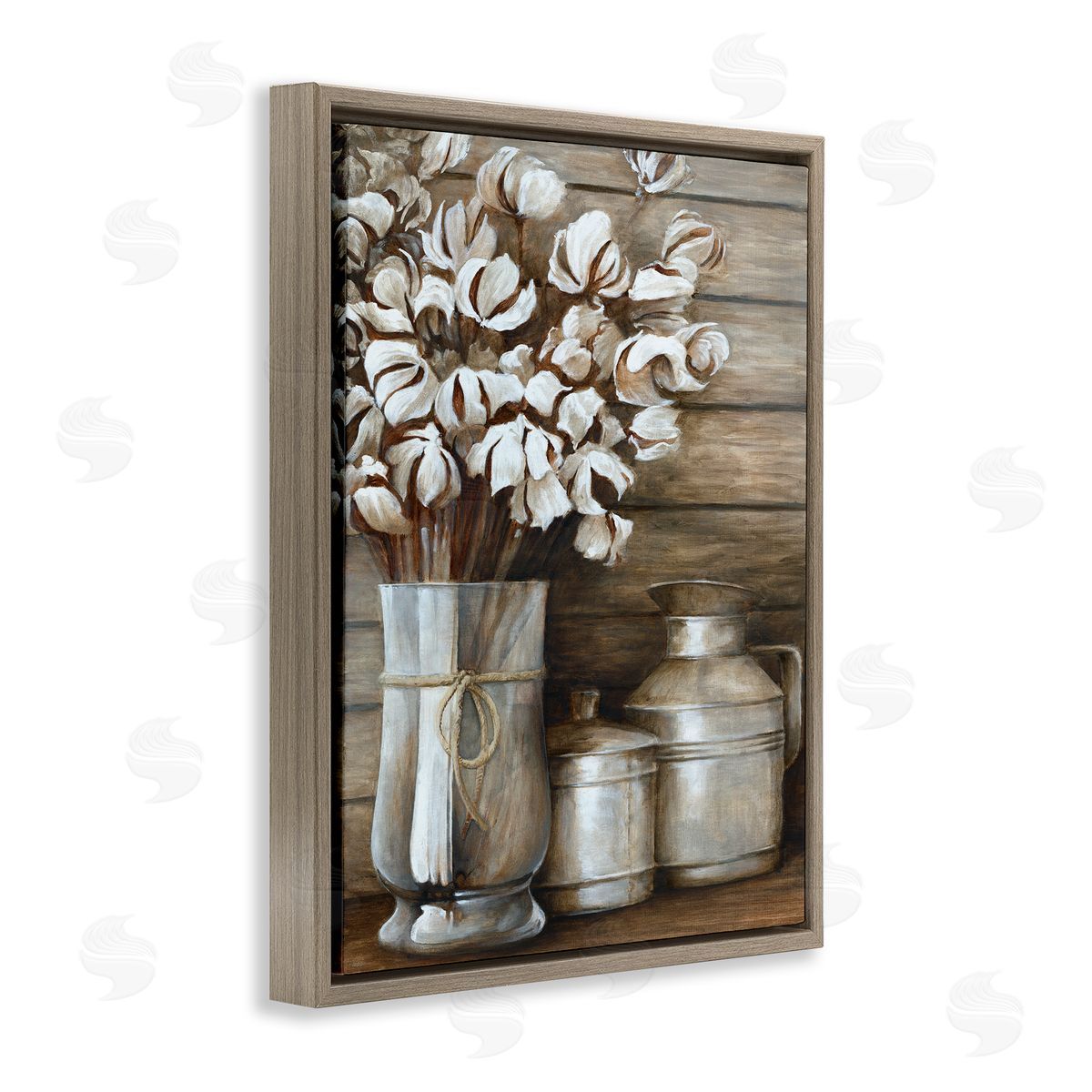 White Ladder Traditional Flower Bouquet Rustic Country Cans Brown Floating Frame Canvas Wall Art Print