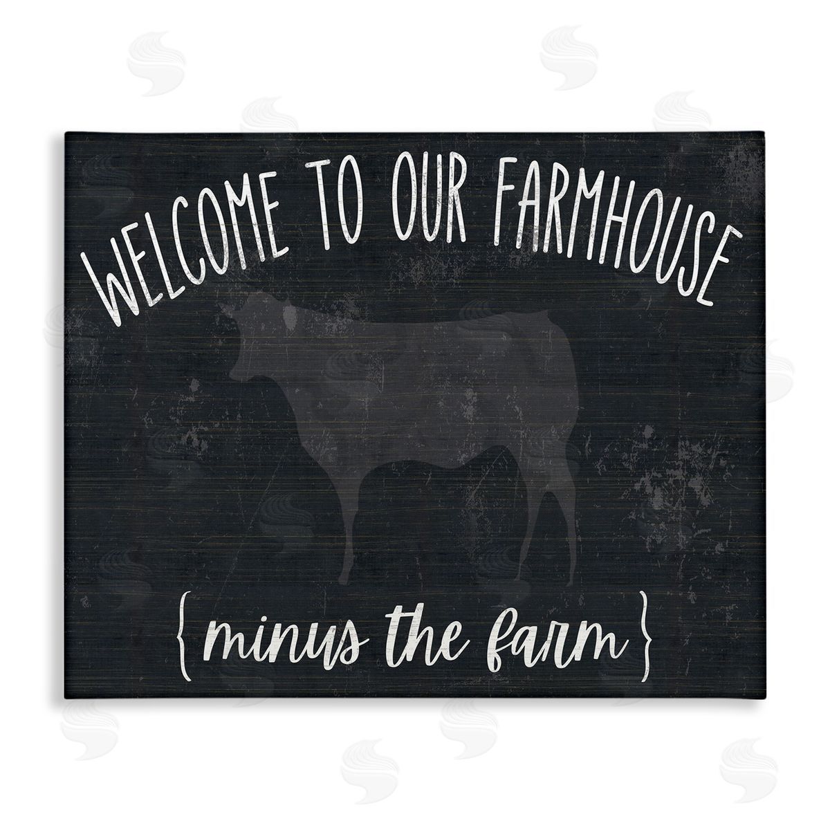 White Ladder Welcome To Farmhouse Playful Rustic Cow  Stretched Canvas Wall Art Print