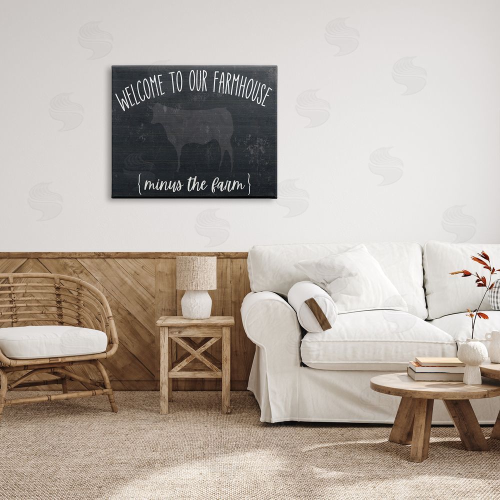 White Ladder Welcome To Farmhouse Playful Rustic Cow  Canvas Wall Art Print in Room