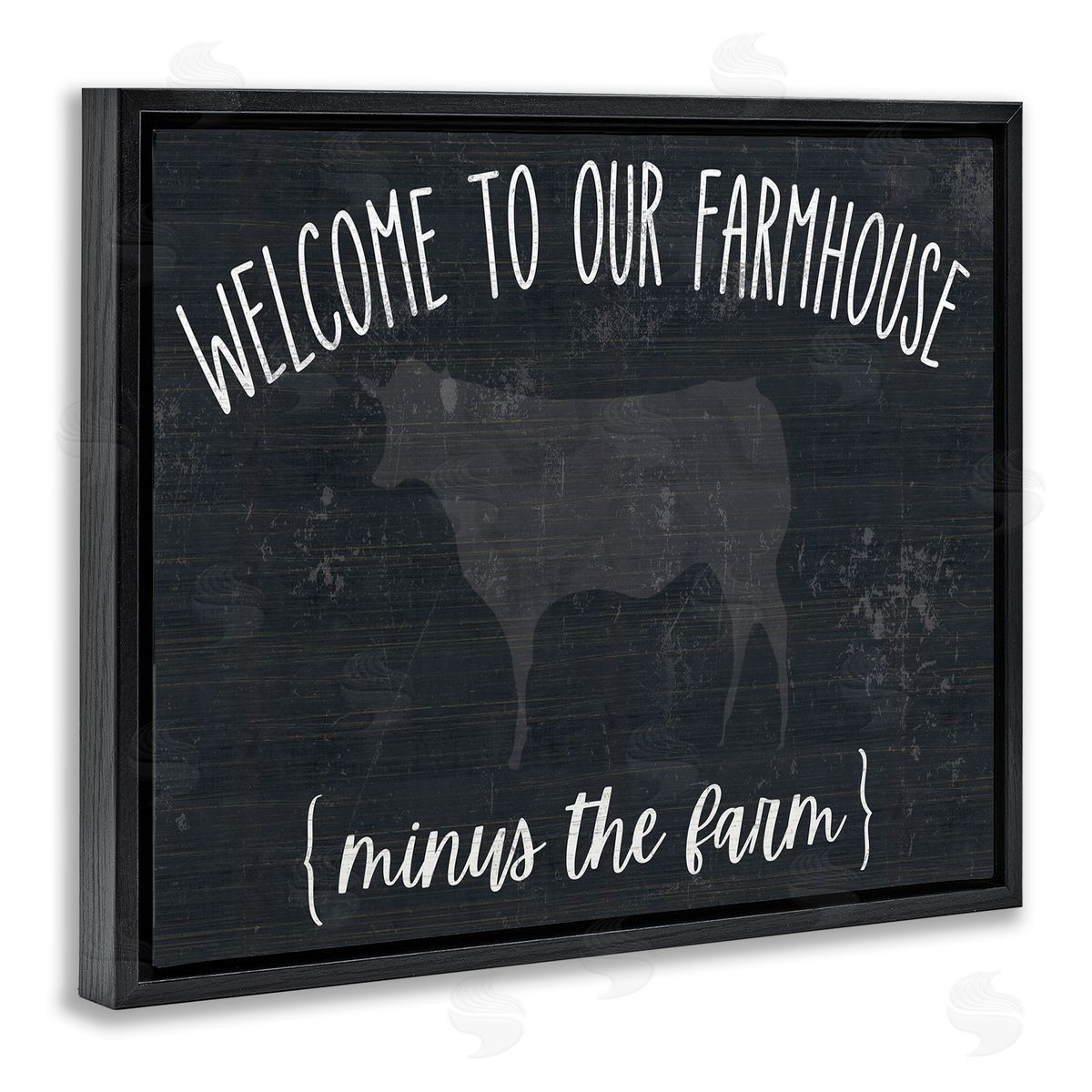 White Ladder Welcome To Farmhouse Playful Rustic Cow  Black Floating Frame Canvas Wall Art Print
