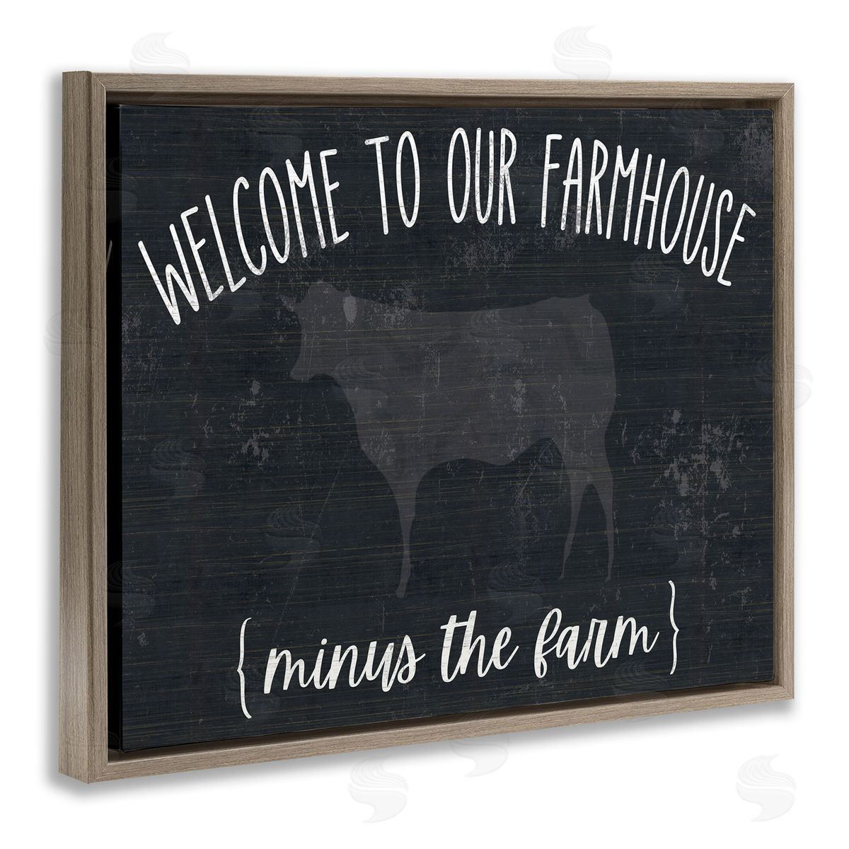 White Ladder Welcome To Farmhouse Playful Rustic Cow  Brown Floating Frame Canvas Wall Art Print