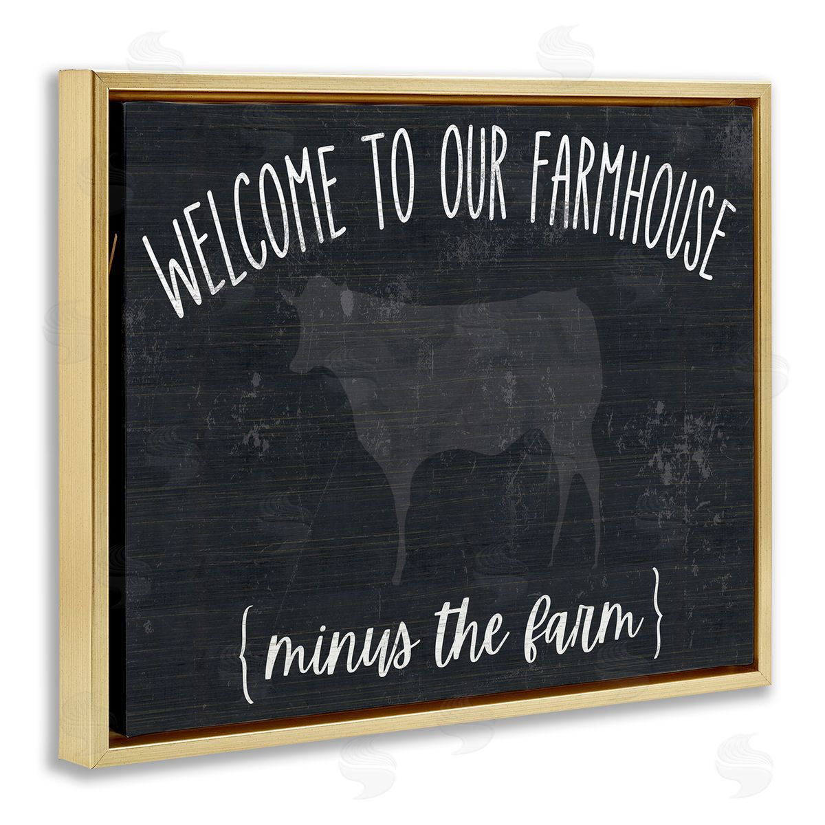 White Ladder Welcome To Farmhouse Playful Rustic Cow  Gold Floating Frame Canvas Wall Art Print