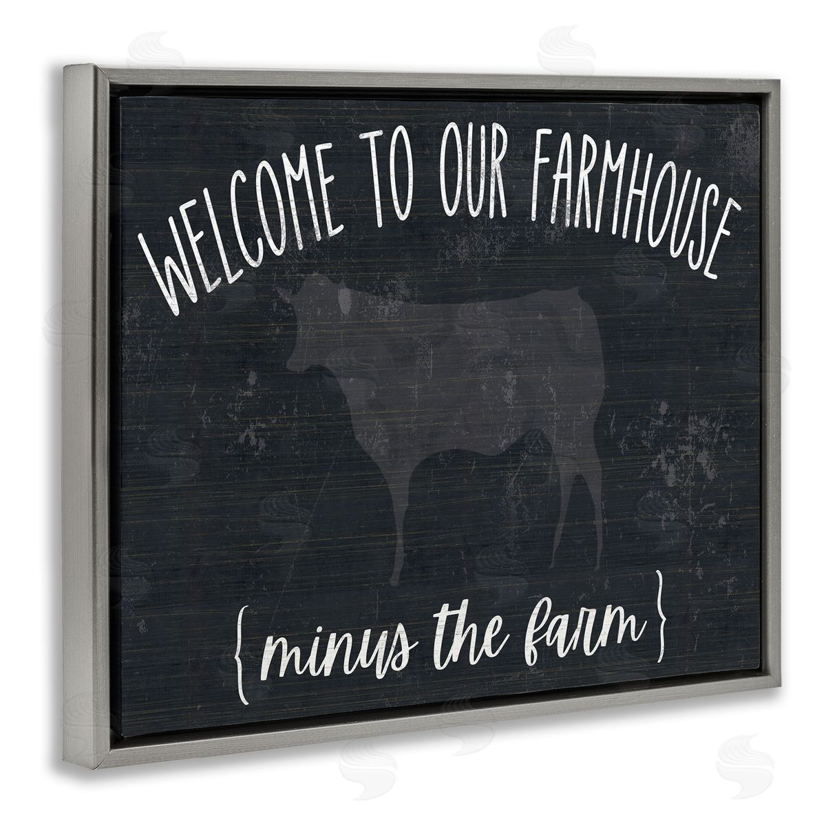 White Ladder Welcome To Farmhouse Playful Rustic Cow  Gray Floating Frame Canvas Wall Art Print