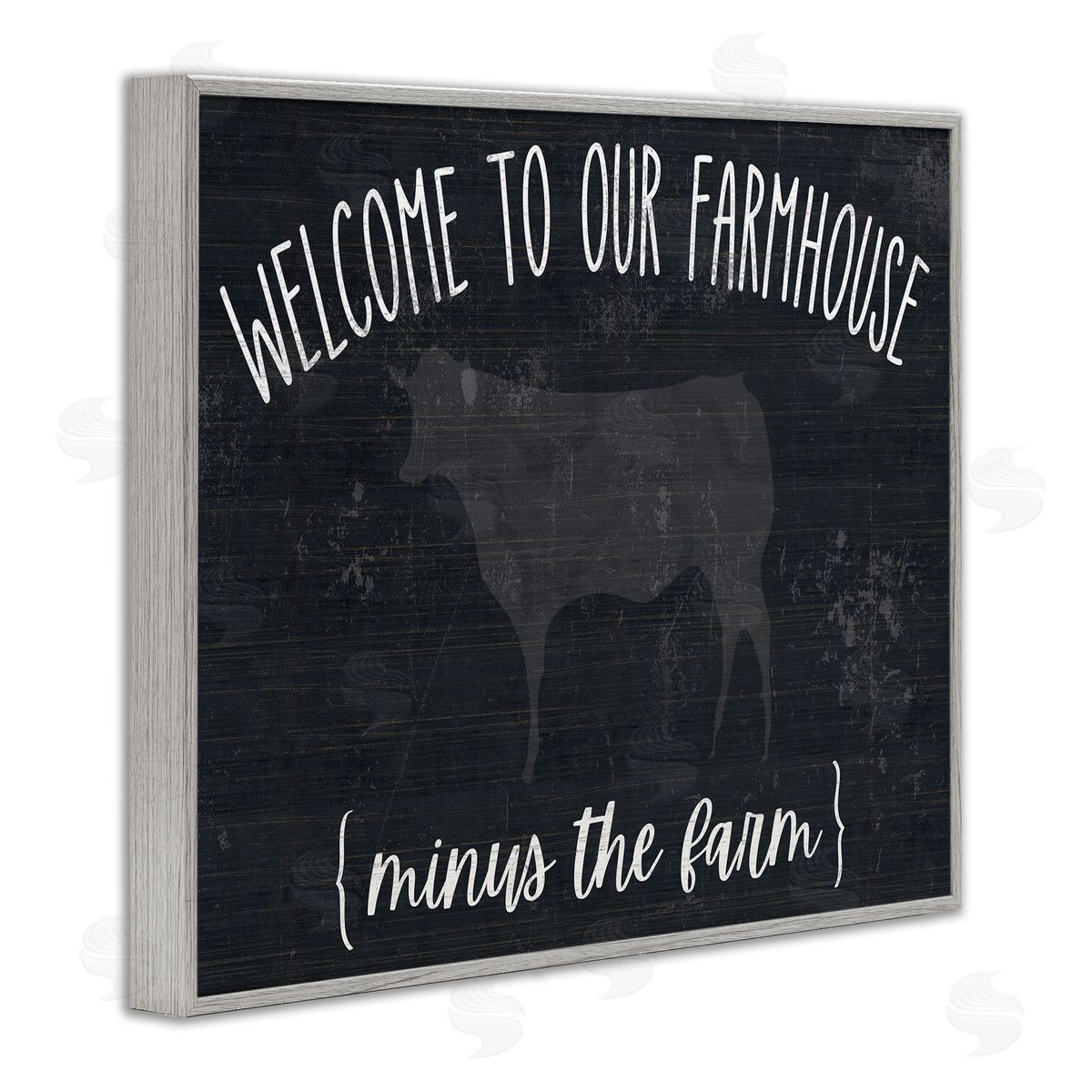 White Ladder Welcome To Farmhouse Playful Rustic Cow  Gray Framed Giclee Wall Art Print