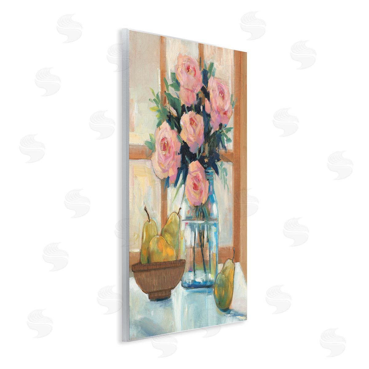 Tim O'Toole Fresh Pink Roses & Fruit Kitchen Window Scene Wall Plaque Art Print