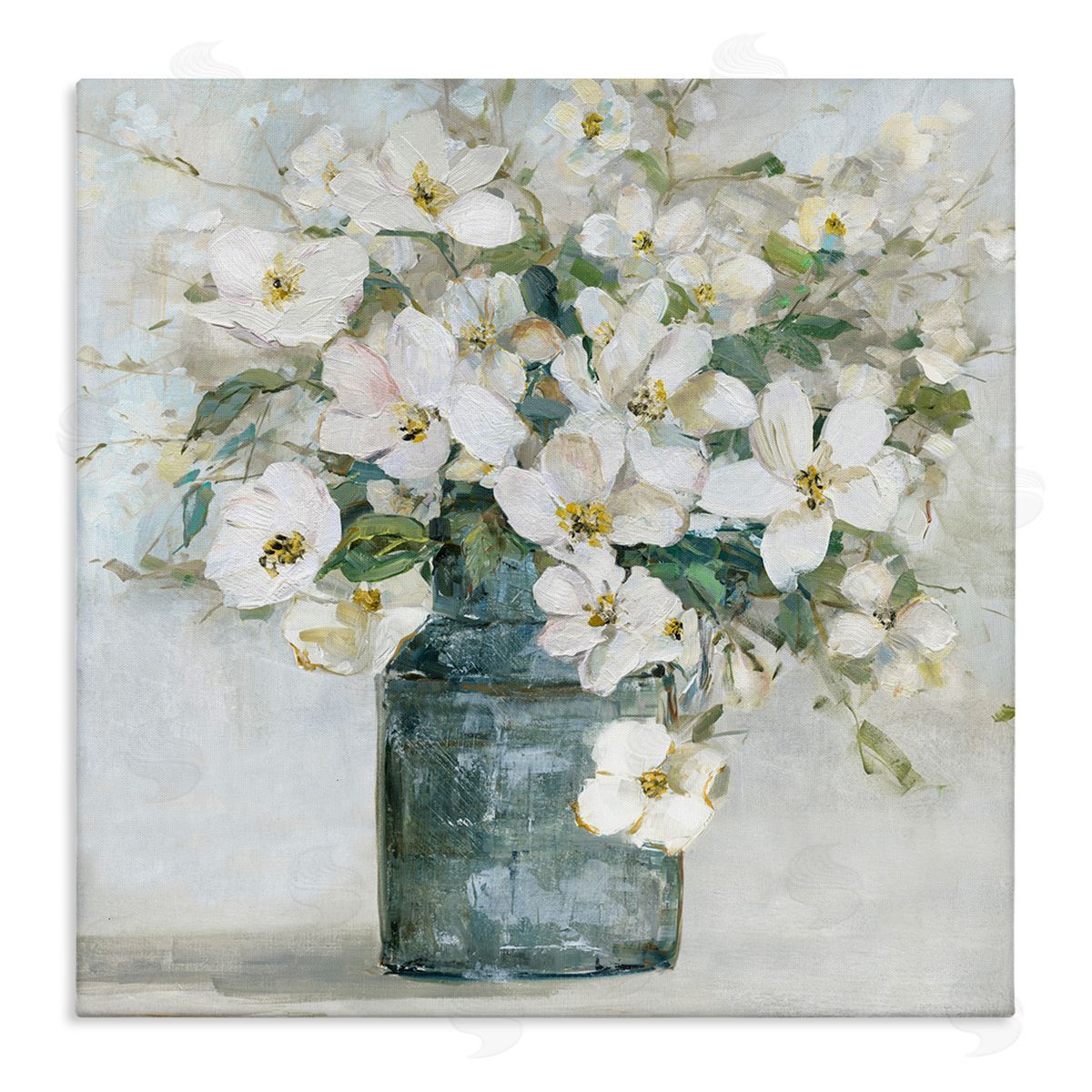 Sally Swatland White Geranium Bouquet Blossoming Flower Arrangement Vase Stretched Canvas Wall Art Print