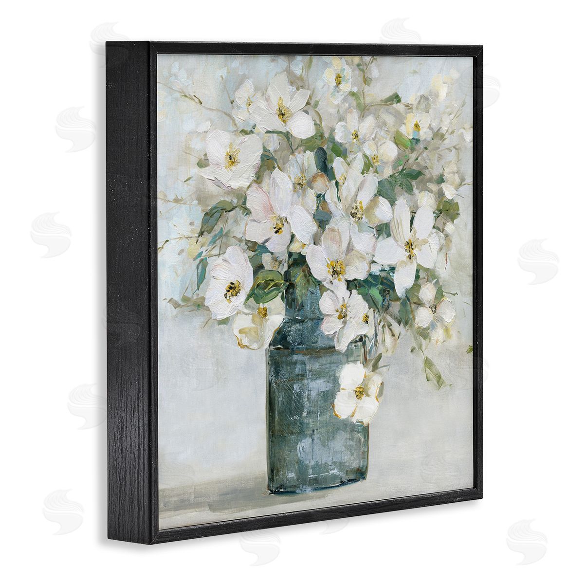 Sally Swatland White Geranium Bouquet Blossoming Flower Arrangement Vase Black Framed Glicee Wall Art Print