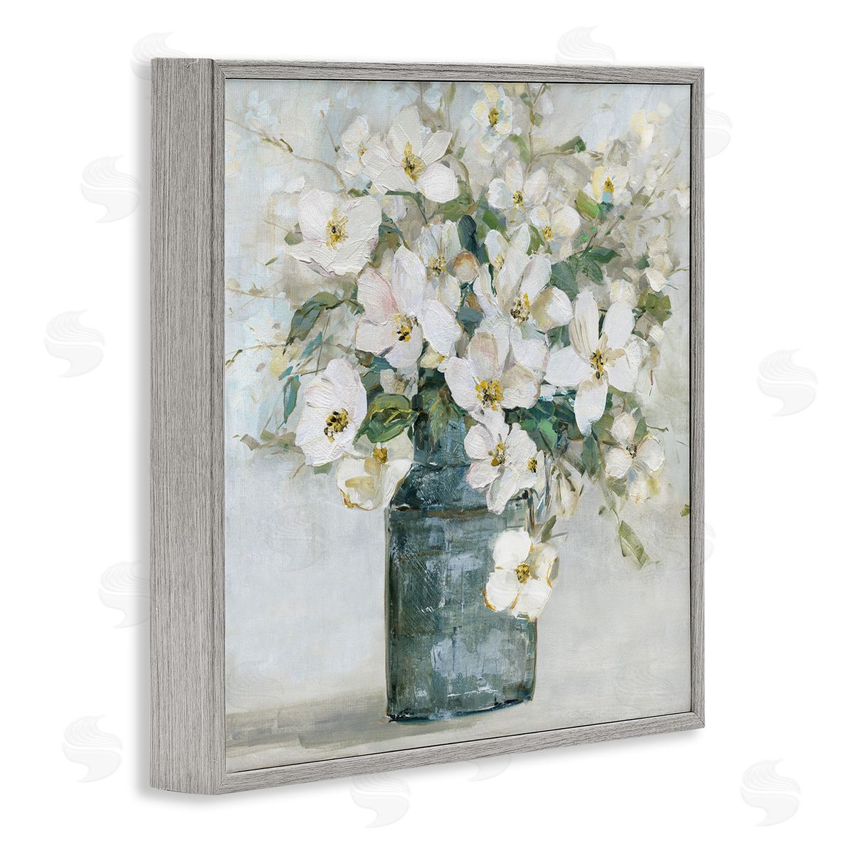 Sally Swatland White Geranium Bouquet Blossoming Flower Arrangement Vase Gray Framed Glicee Wall Art Print