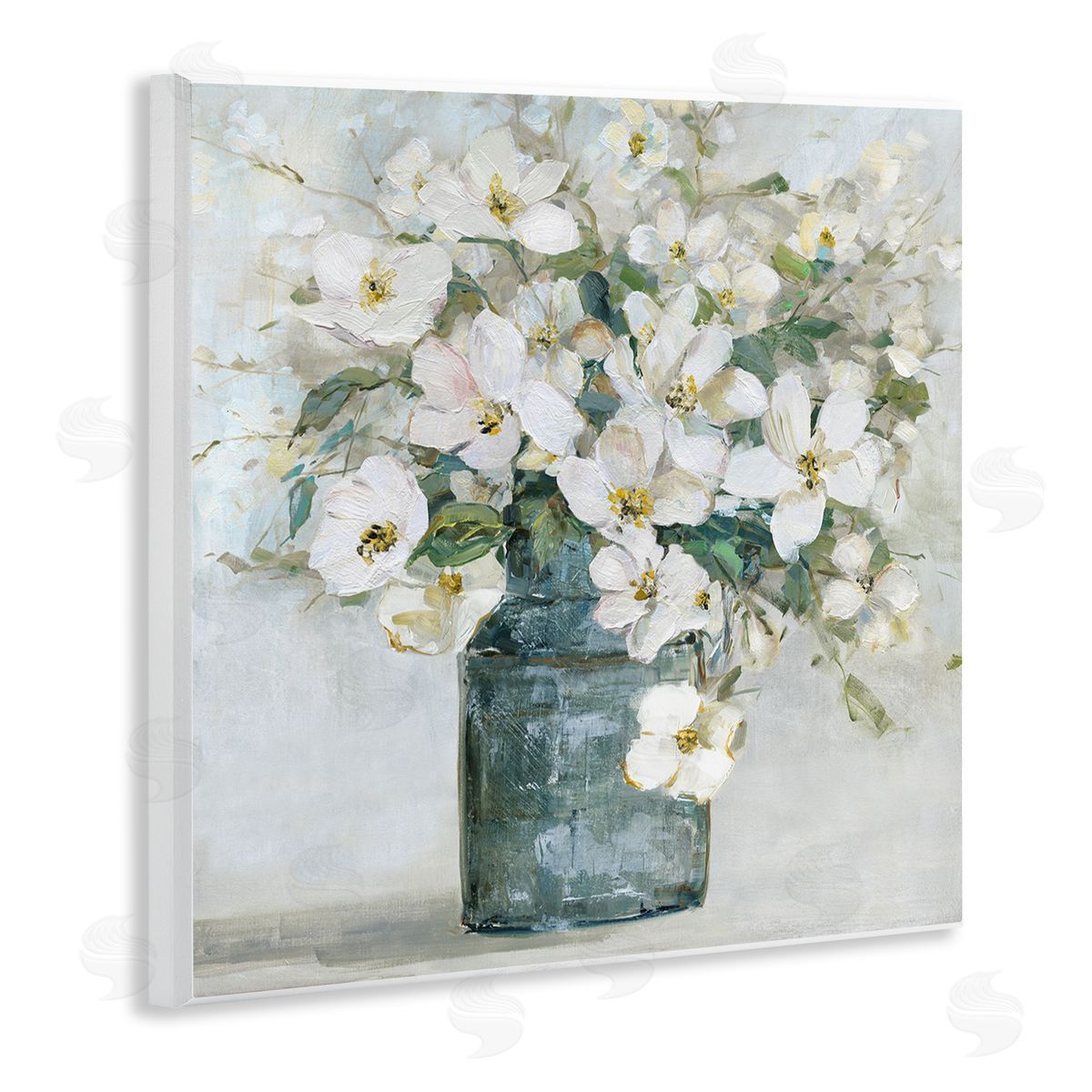 Sally Swatland White Geranium Bouquet Blossoming Flower Arrangement Vase Wooden Wall Plaque Art Print