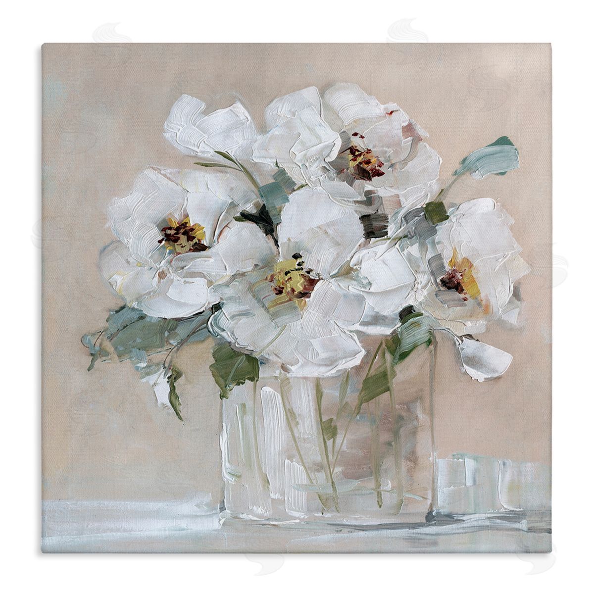 Sally Swatland Traditional White Blooms Flower Arrangement Still Life Stretched Canvas Wall Art Print