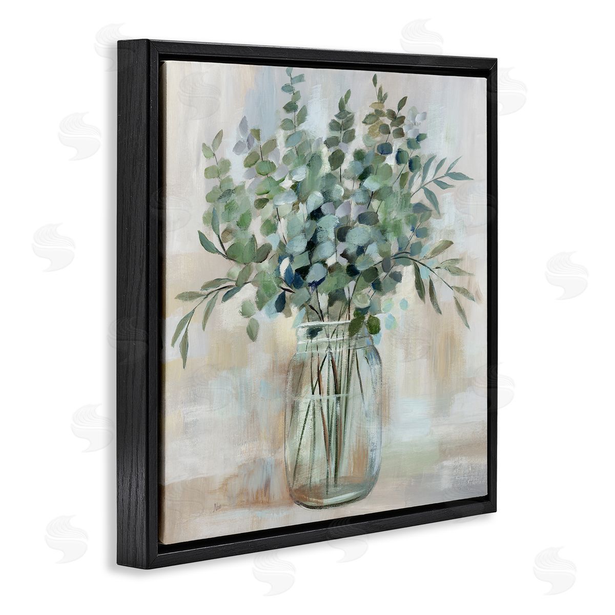 Soothing Eucalyptus Herb Arrangement Black Floating Frame Canvas Wall Art, Home Decor by Nan
