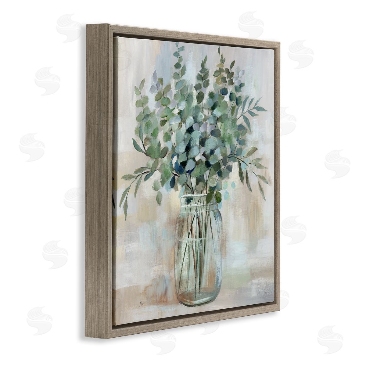 Soothing Eucalyptus Herb Arrangement Brown Floating Frame Canvas Wall Art, Home Decor by Nan