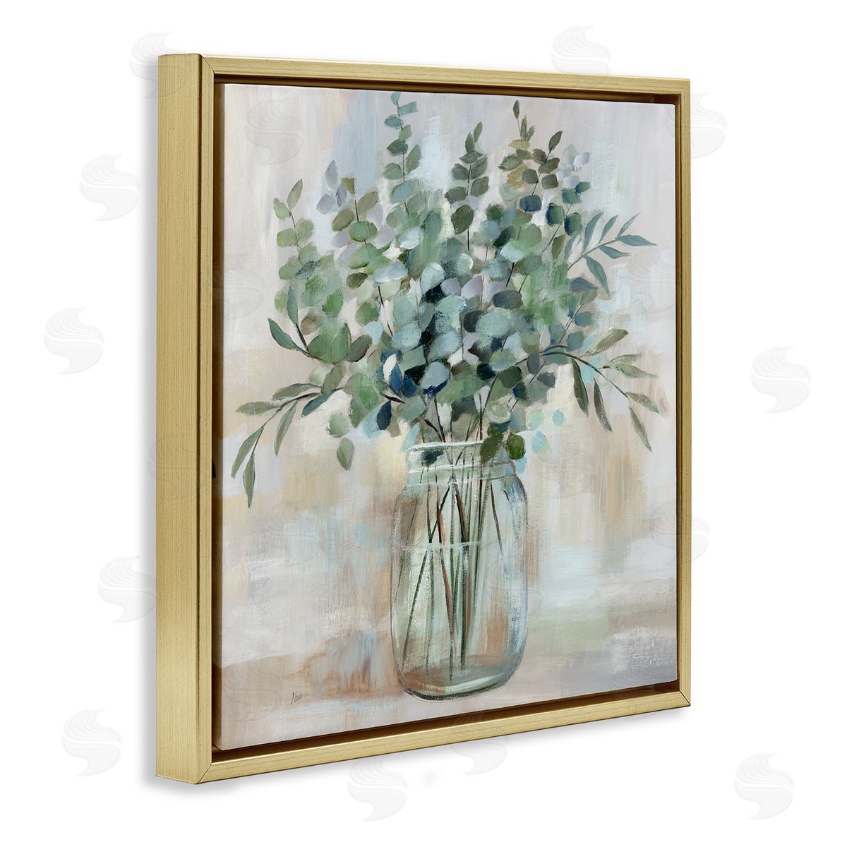 Soothing Eucalyptus Herb Arrangement Gold Floating Frame Canvas Wall Art, Home Decor by Nan