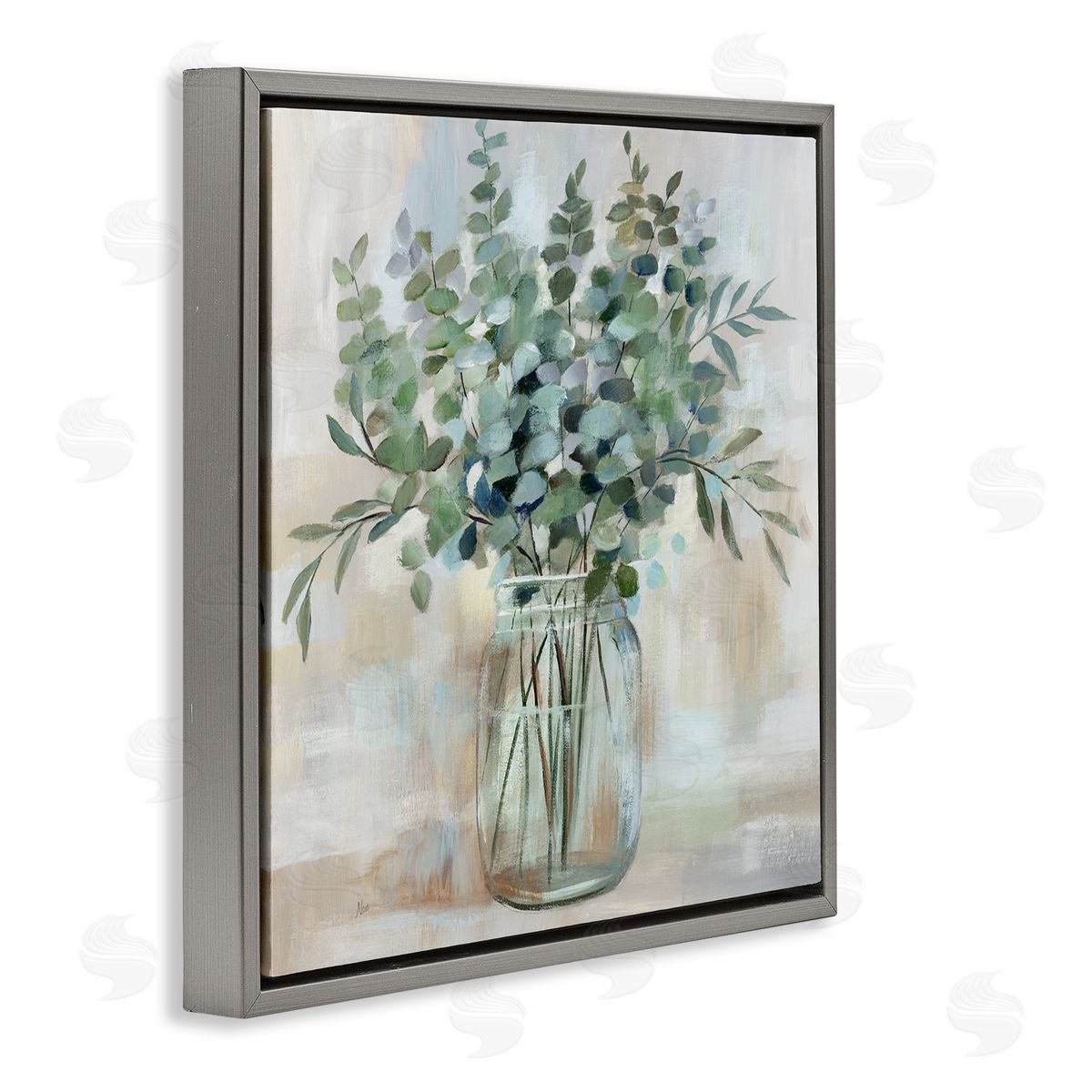Soothing Eucalyptus Herb Arrangement Grey Floating Frame Canvas Wall Art, Home Decor by Nan