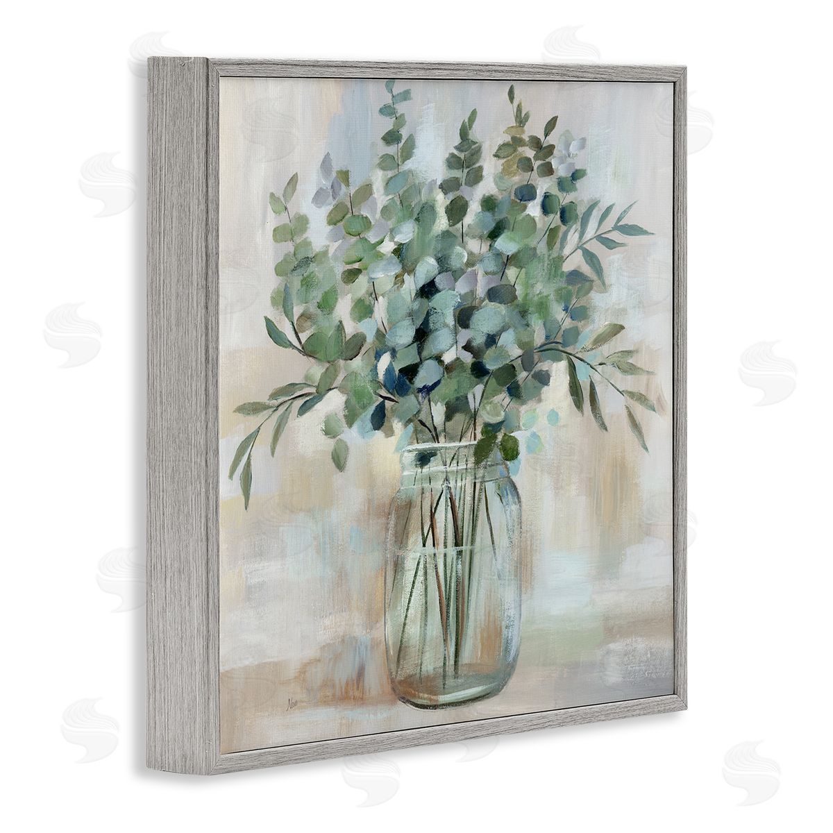 Soothing Eucalyptus Herb Arrangement Grey Frame Print Wall Art, Home Decor by Nan
