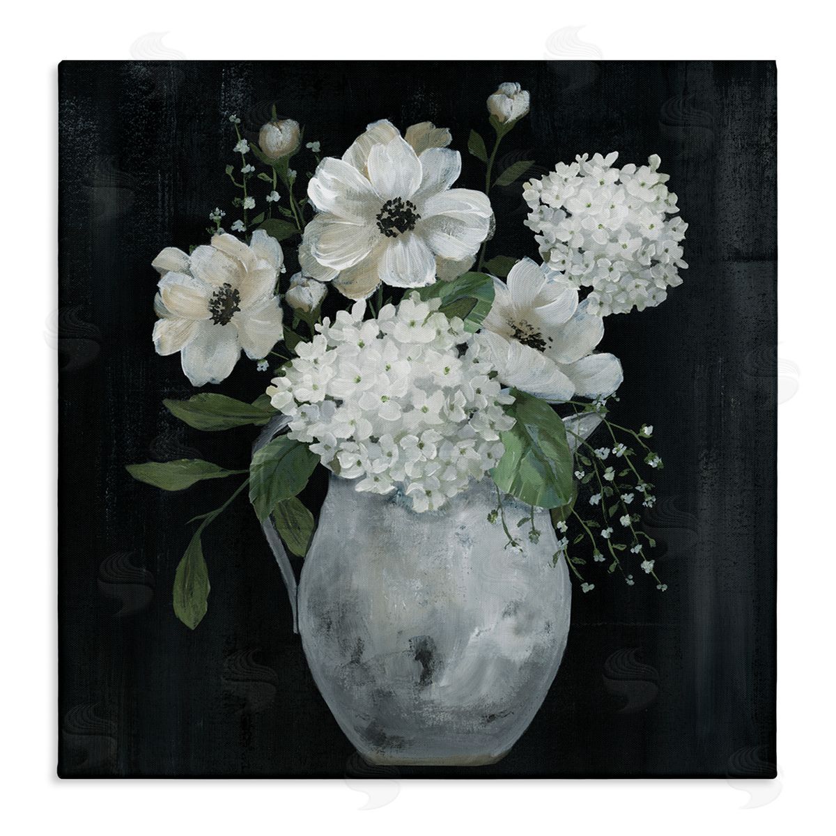 Nan Classic Flower Arrangement White Varied Hanging Petals Stretched Canvas Wall Art Print