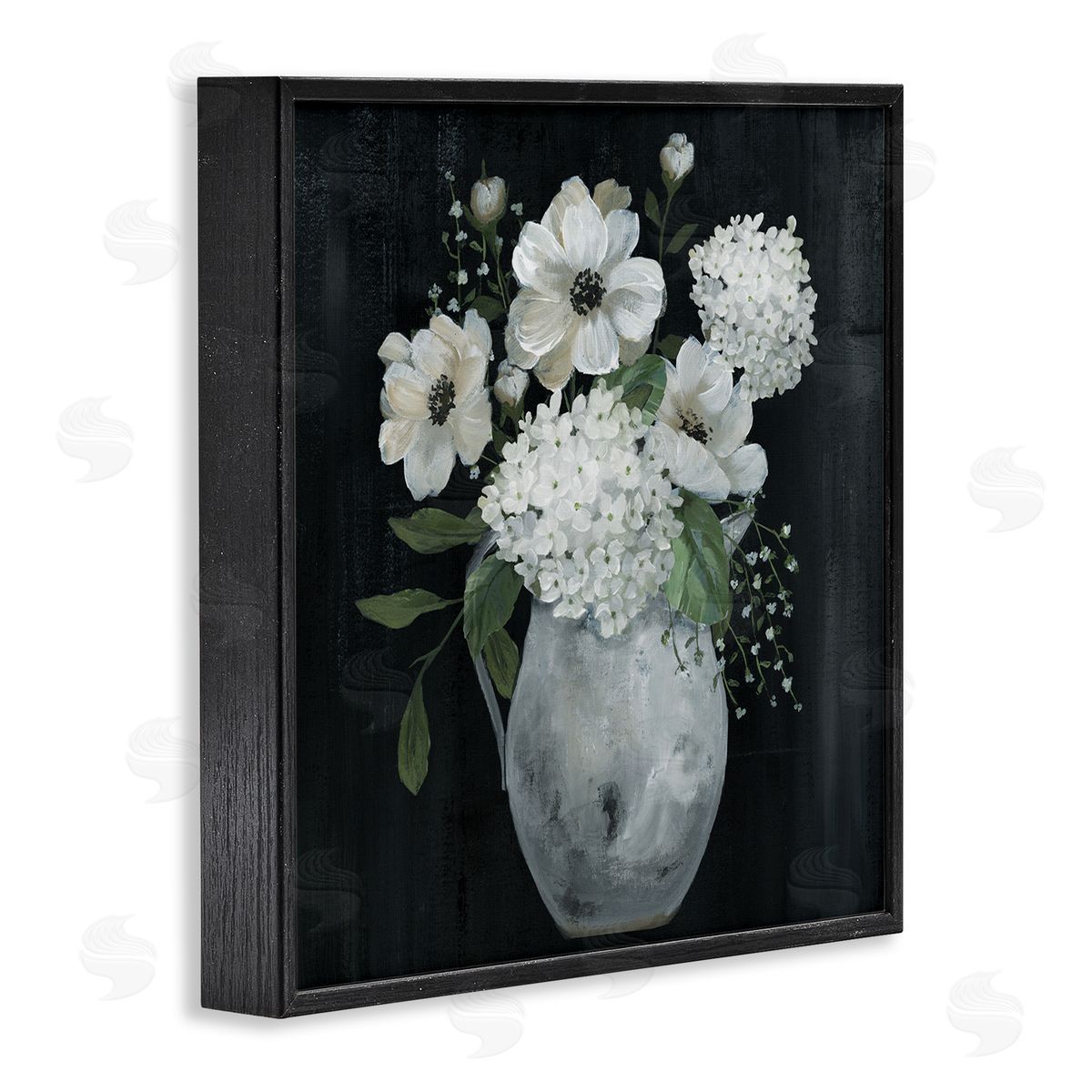 Nan Classic Flower Arrangement White Varied Hanging Petals Black Framed Glicee Wall Art Print