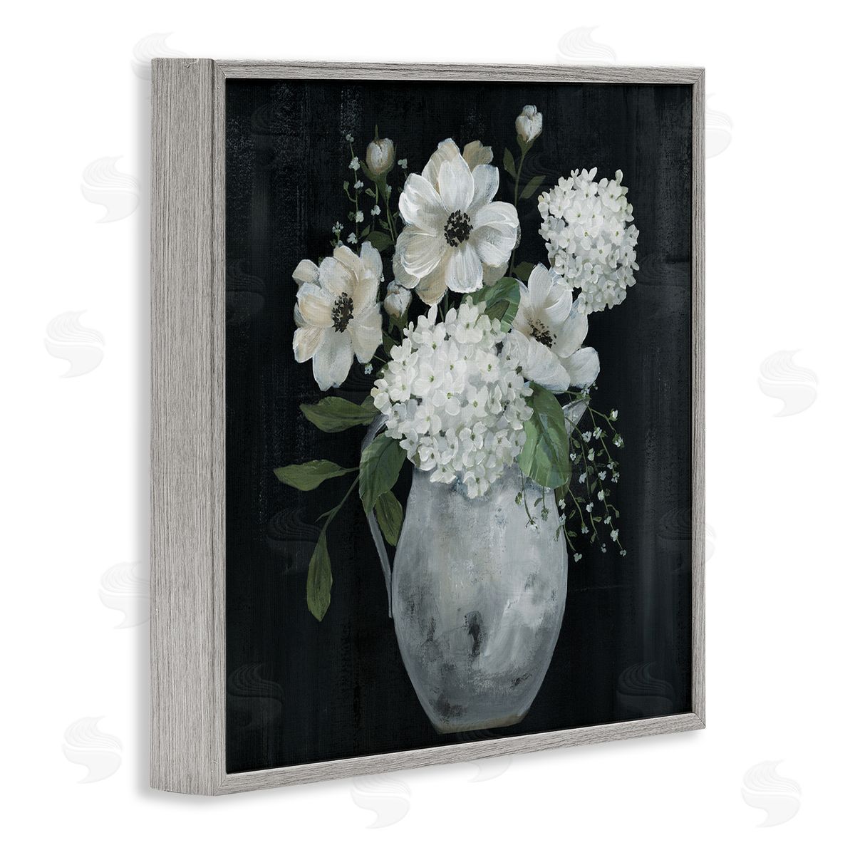 Nan Classic Flower Arrangement White Varied Hanging Petals Gray Framed Glicee Wall Art Print