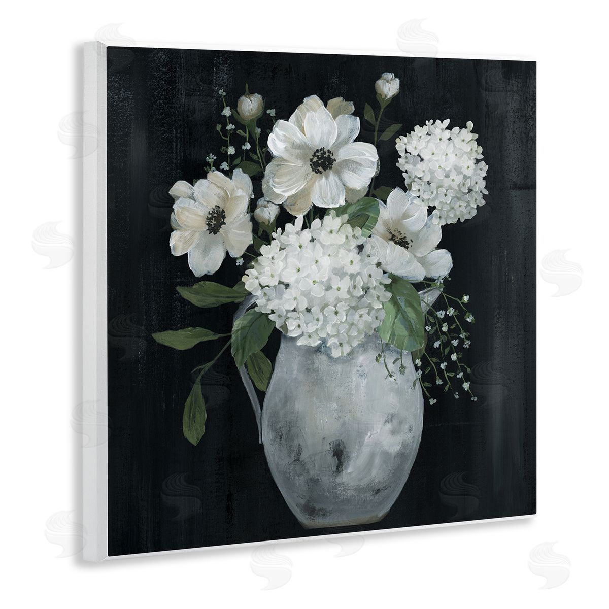 Nan Classic Flower Arrangement White Varied Hanging Petals Wooden Wall Plaque Art Print
