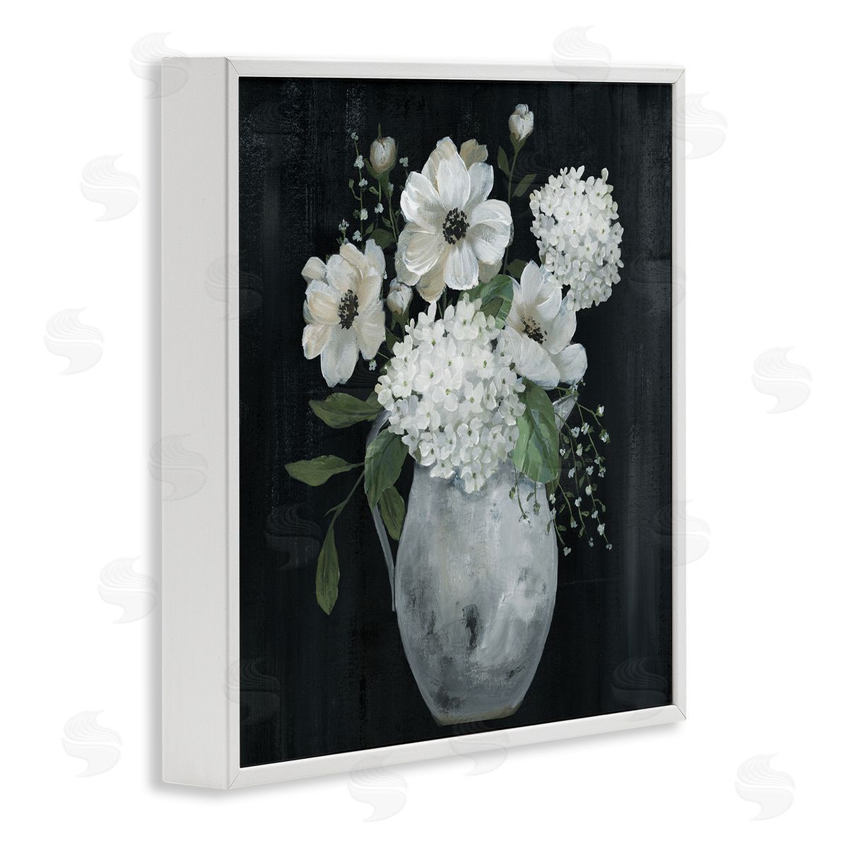 Nan Classic Flower Arrangement White Varied Hanging Petals White Framed Glicee Wall Art Print