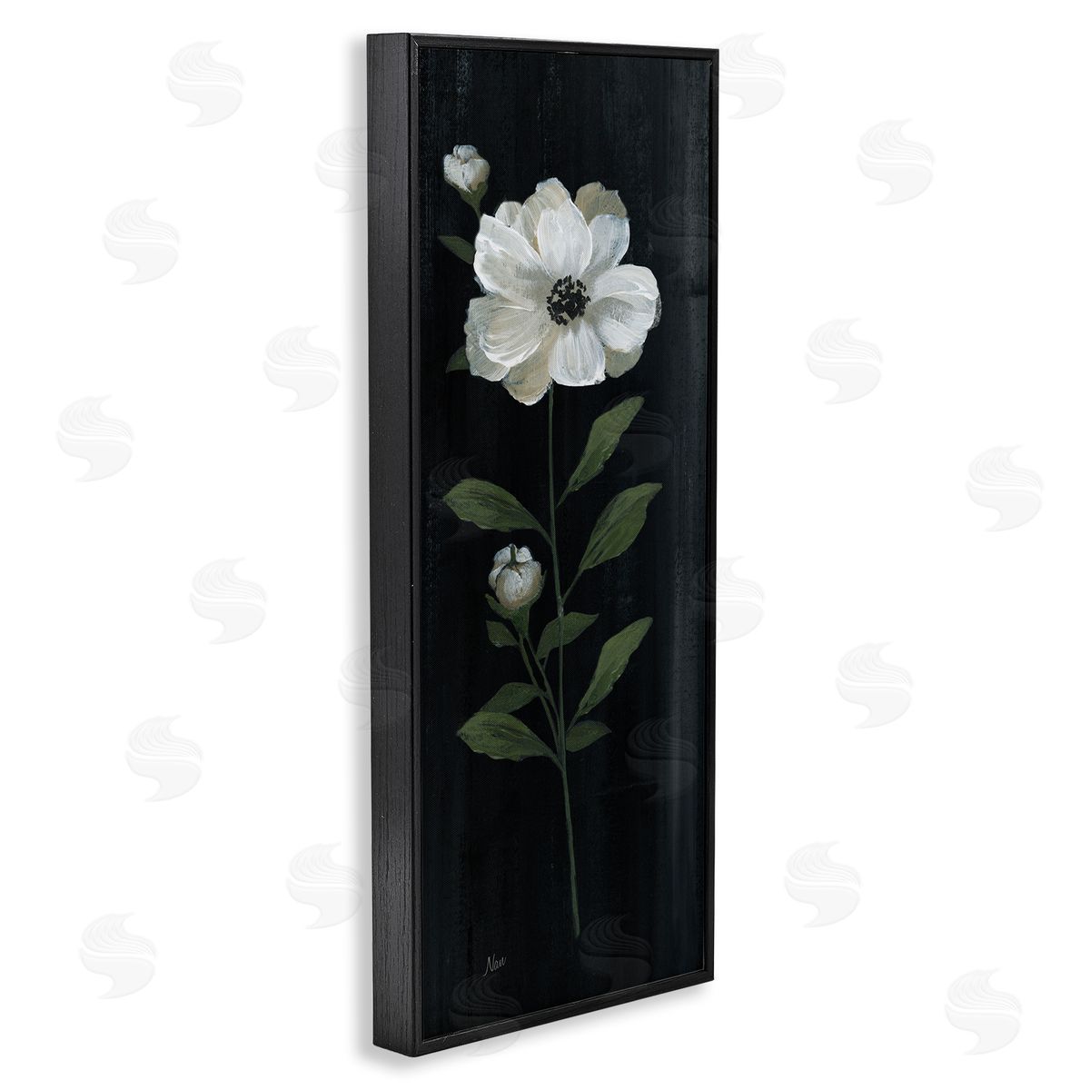 Nan Single White Flower Sprig Stark Rustic Background 