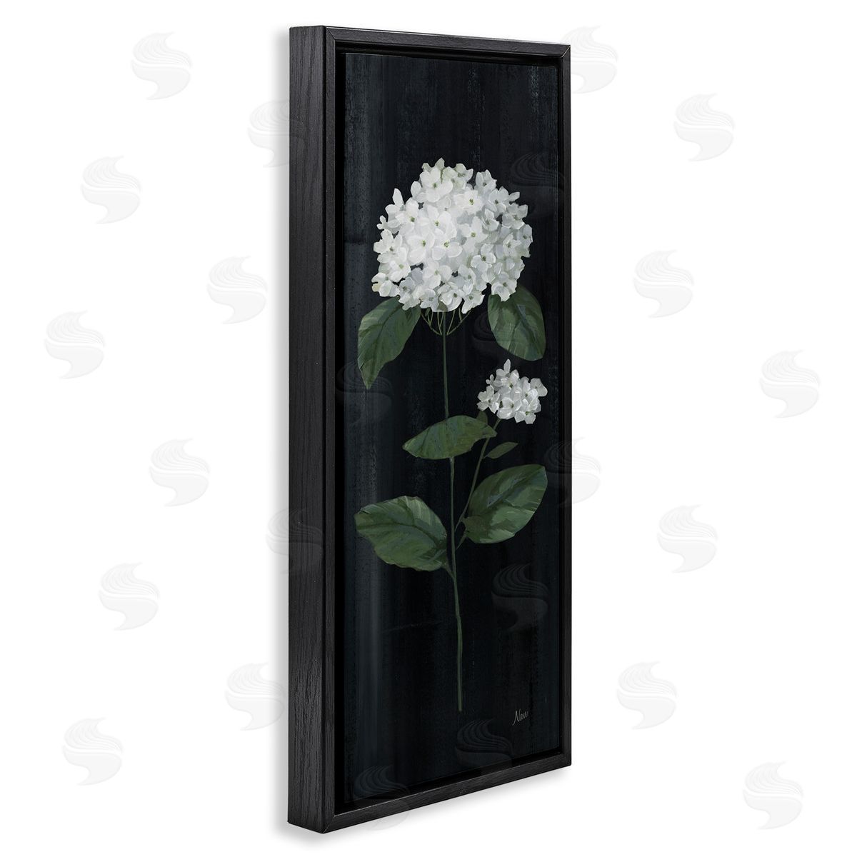 Distressed Hydrangea Flower Blossom Black Floating Frame Canvas Wall Art, Home Decor by Nan