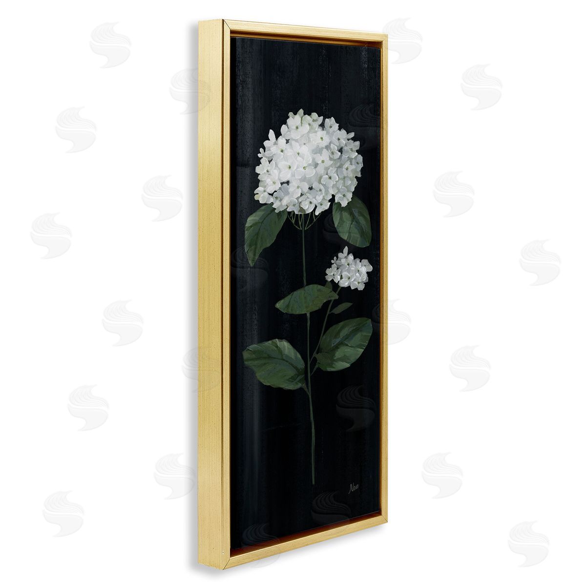 Distressed Hydrangea Flower Blossom Gold Floating Frame Canvas Wall Art, Home Decor by Nan