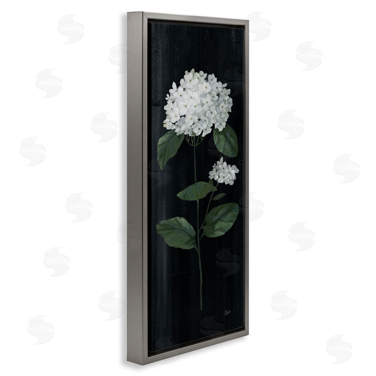 Distressed Hydrangea Flower Blossom Grey Floating Frame Canvas Wall Art, Home Decor by Nan