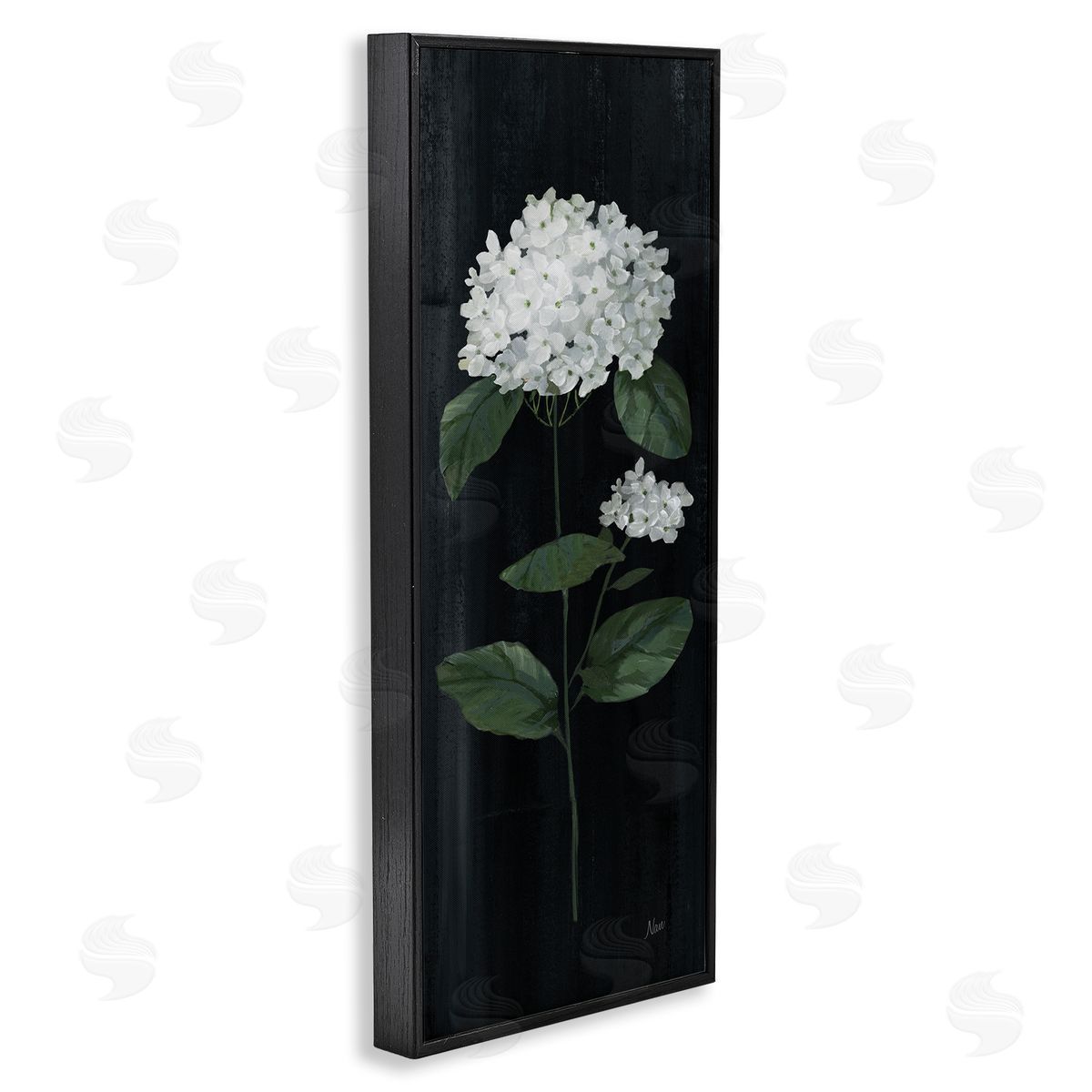 Distressed Hydrangea Flower Blossom Black Frame Print Wall Art, Home Decor by Nan