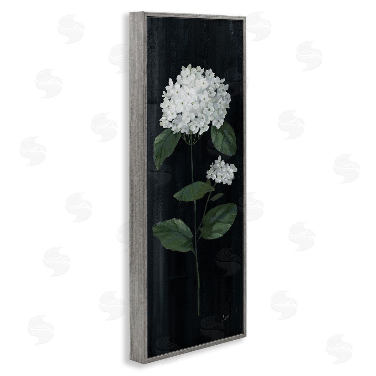 Distressed Hydrangea Flower Blossom Grey Frame Print Wall Art, Home Decor by Nan