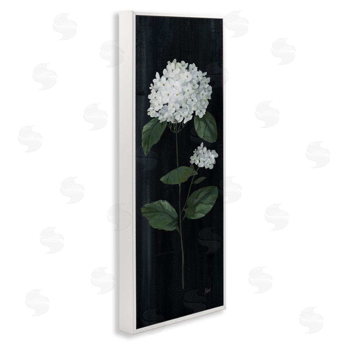 Distressed Hydrangea Flower Blossom White Frame Print Wall Art, Home Decor by Nan