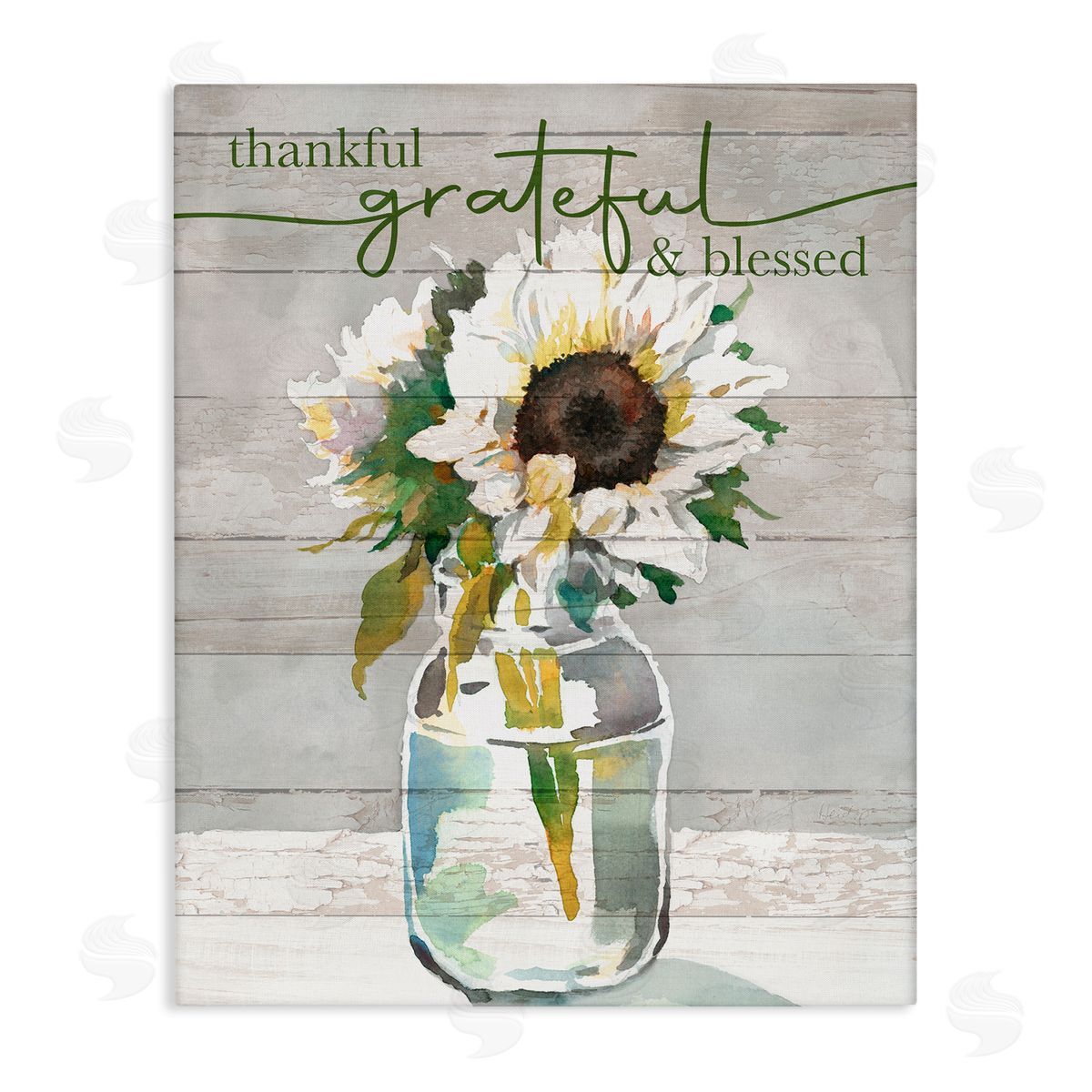 Theresa Troise Heidel Grateful & Blessed Layered Sunflower Country Planked Pattern Stretched Canvas Wall Art Print