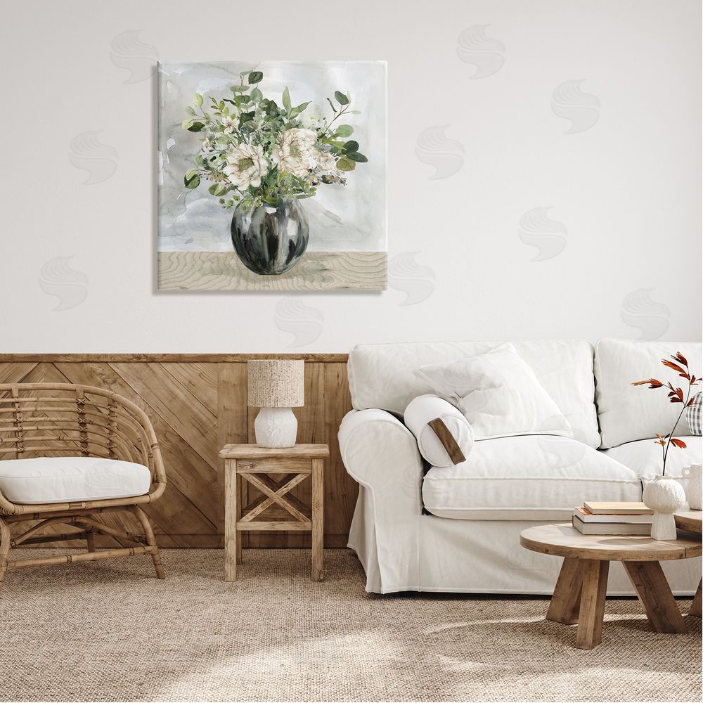 Carol Robinson Detailed Flower Arrangement Mixed Blooms Vase Bouquet Canvas Wall Art in Room