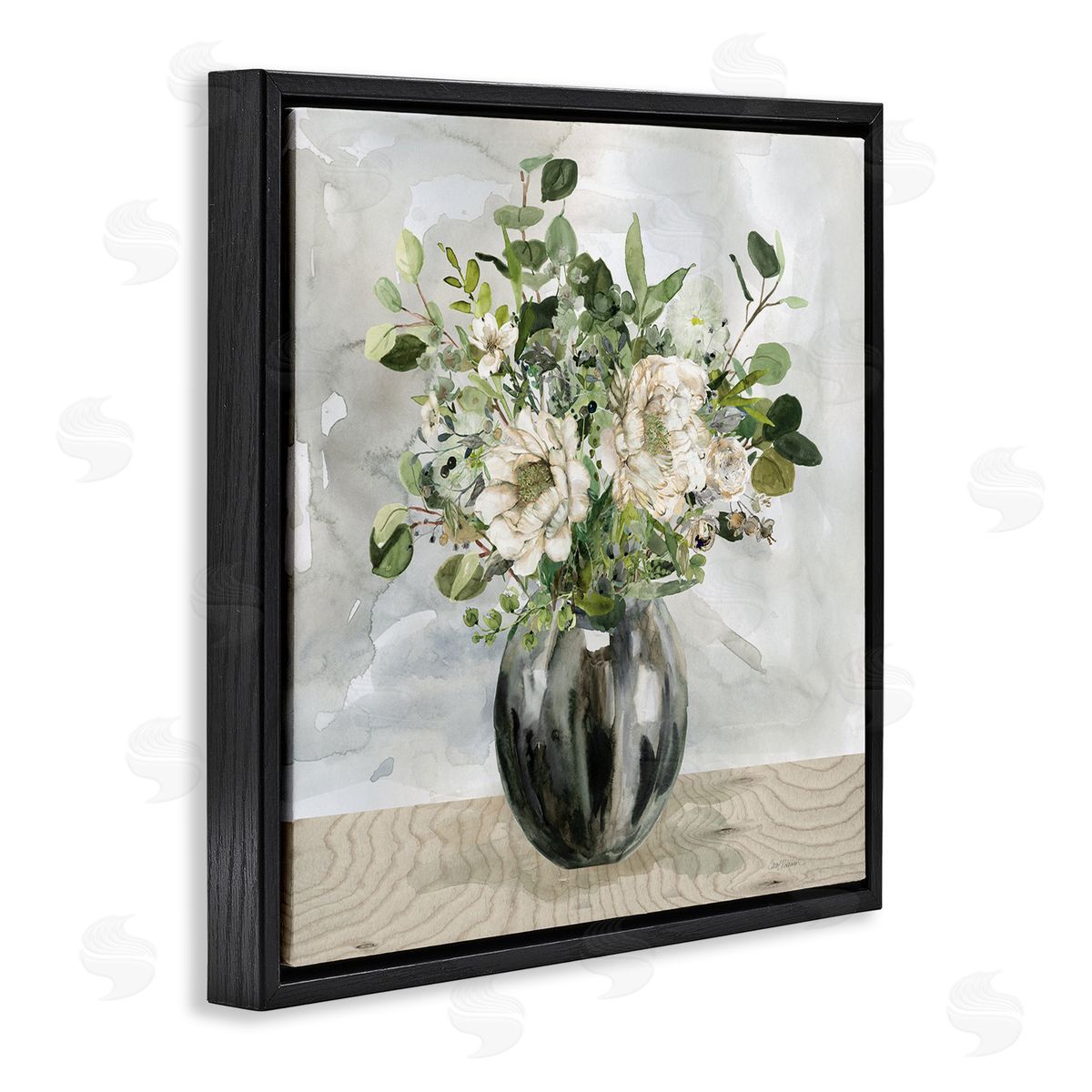 Carol Robinson Detailed Flower Arrangement Mixed Blooms Vase Bouquet Black Floating Frame Canvas Wall Art Print
