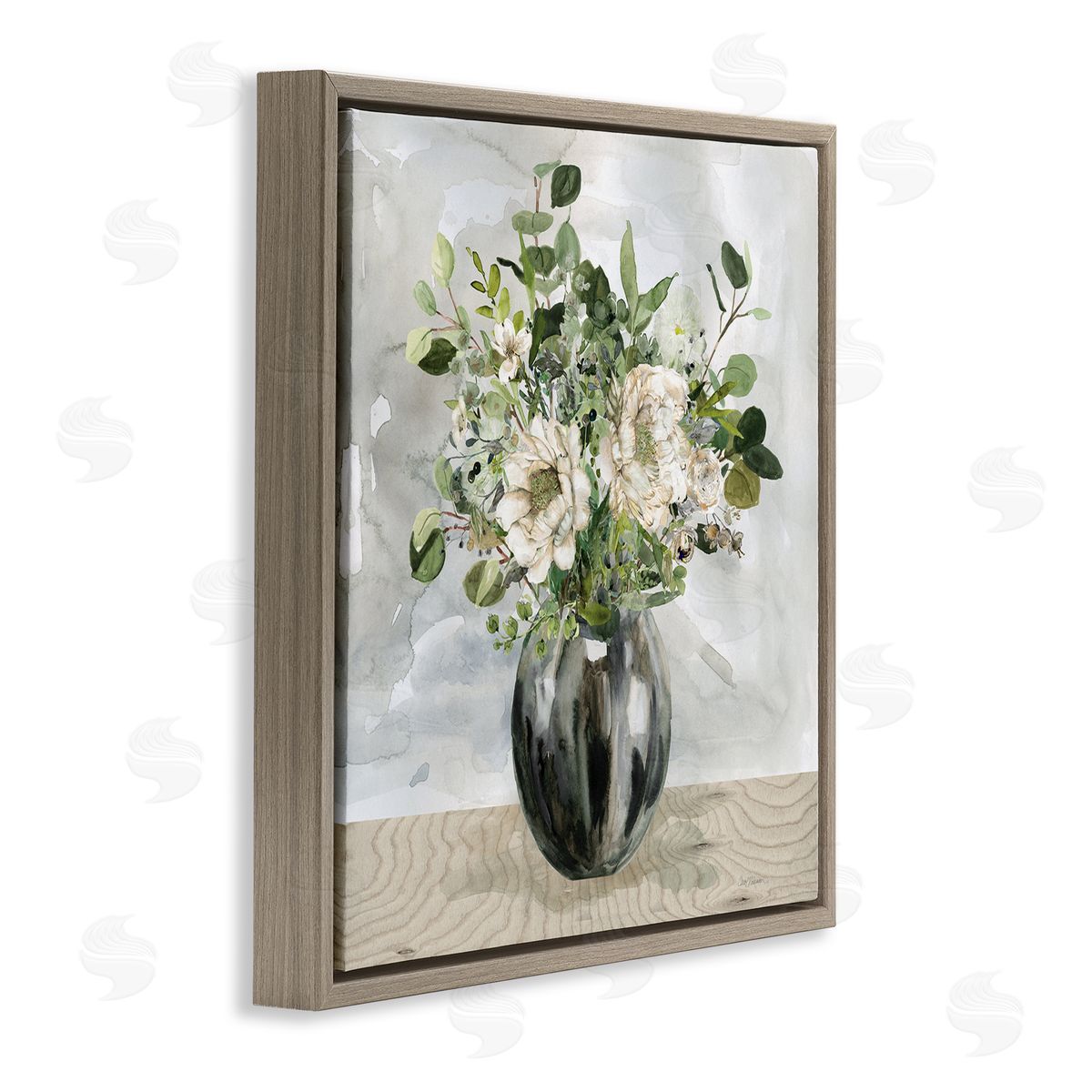 Carol Robinson Detailed Flower Arrangement Mixed Blooms Vase Bouquet Brown Floating Frame Canvas Wall Art Print