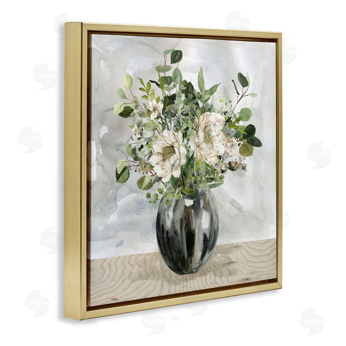 Carol Robinson Detailed Flower Arrangement Mixed Blooms Vase Bouquet Gold Floating Frame Canvas Wall Art Print