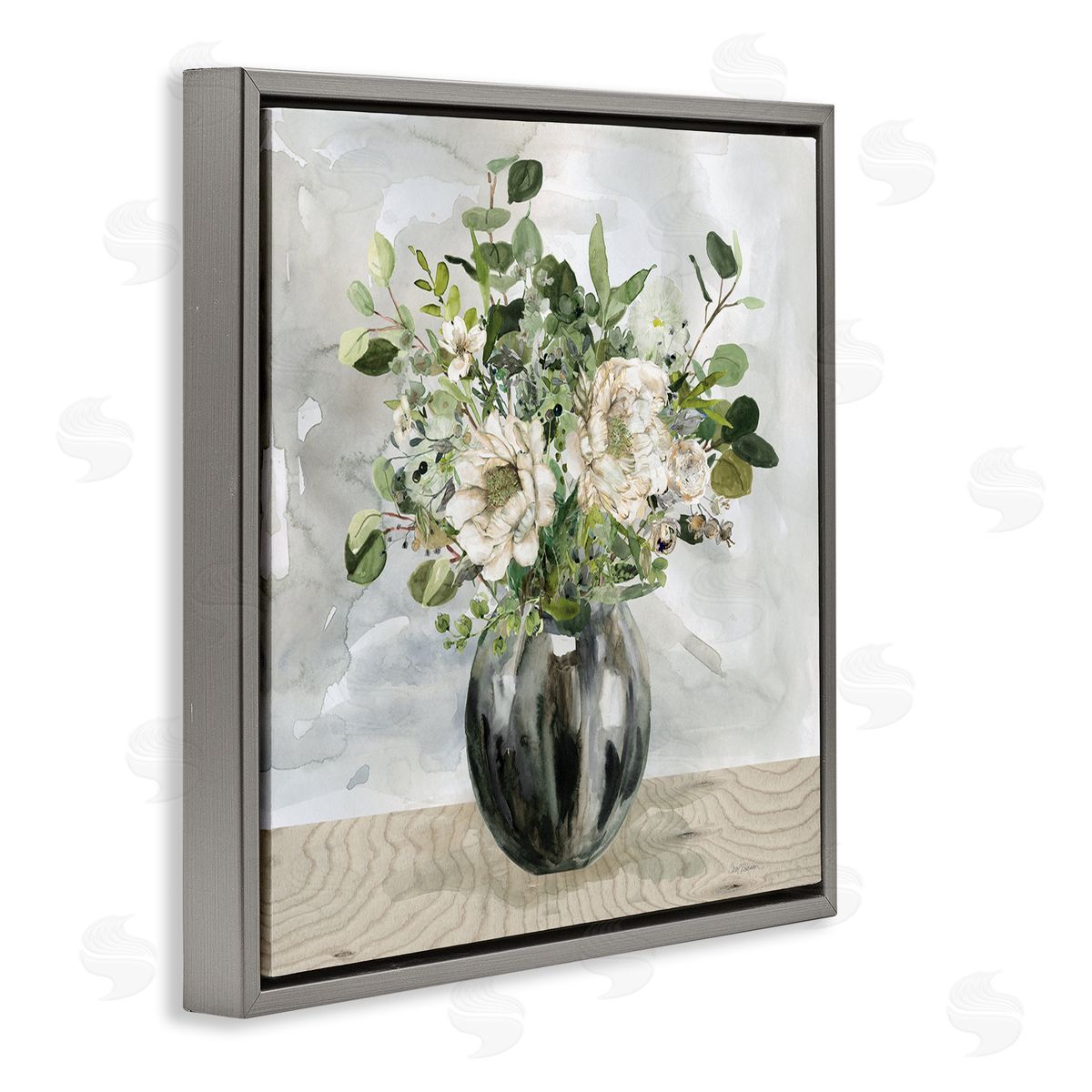 Carol Robinson Detailed Flower Arrangement Mixed Blooms Vase Bouquet Gray Floating Frame Canvas Wall Art Print