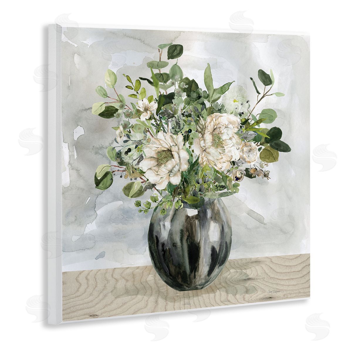 Carol Robinson Detailed Flower Arrangement Mixed Blooms Vase Bouquet Wooden Wall Plaque Art Print