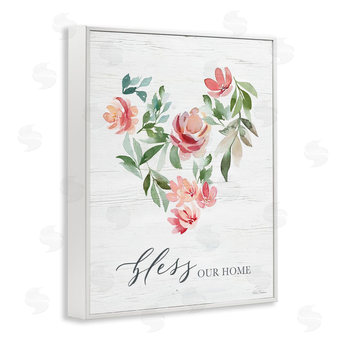 Kristen Brockmon Bless Our Home Grainy Pattern Floral Heart Shape White Framed Giclee Wall Art Print