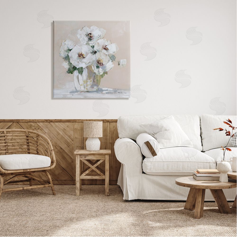 Sally Swatland Traditional Flower Blossom Bouquet Delicate White Petals Canvas Wall Art in Room